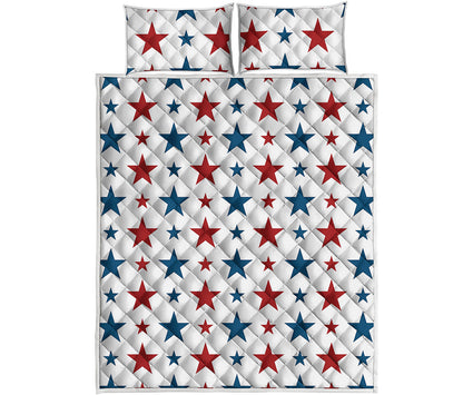 Red And Blue USA Star Pattern Print Quilt Bed Set
