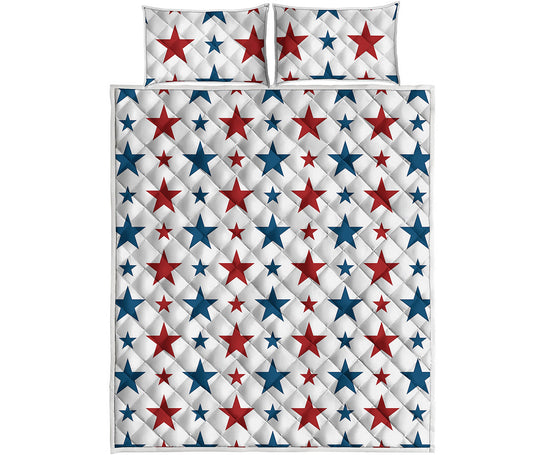 Red And Blue USA Star Pattern Print Quilt Bed Set