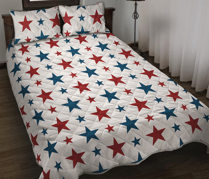 Red And Blue USA Star Pattern Print Quilt Bed Set