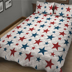 Red And Blue USA Star Pattern Print Quilt Bed Set