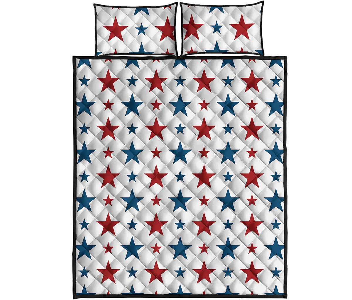 Red And Blue USA Star Pattern Print Quilt Bed Set