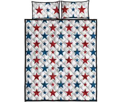 Red And Blue USA Star Pattern Print Quilt Bed Set