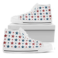 Red And Blue USA Star Pattern Print White High Top Sneakers