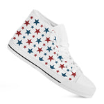 Red And Blue USA Star Pattern Print White High Top Shoes