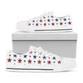 Red And Blue USA Star Pattern Print White Low Top Sneakers