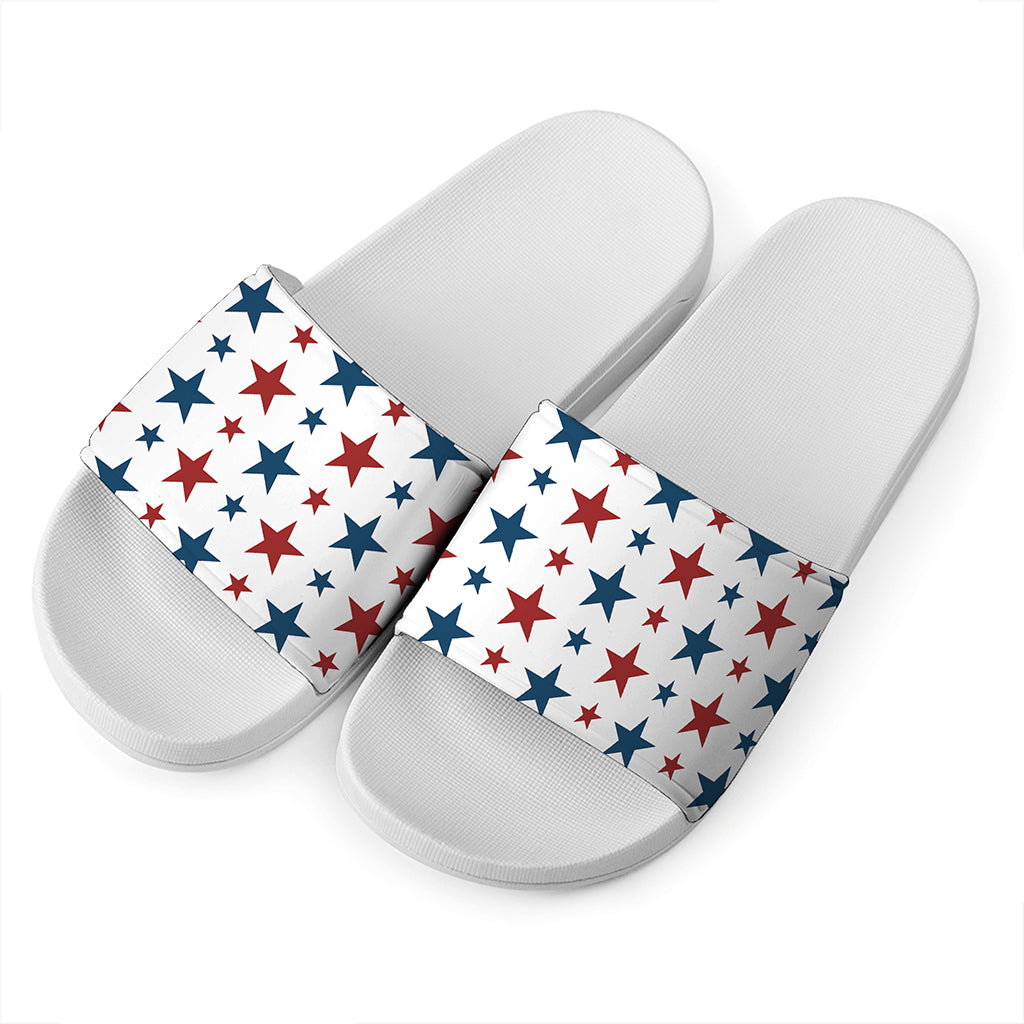 Red And Blue USA Star Pattern Print White Slide Sandals