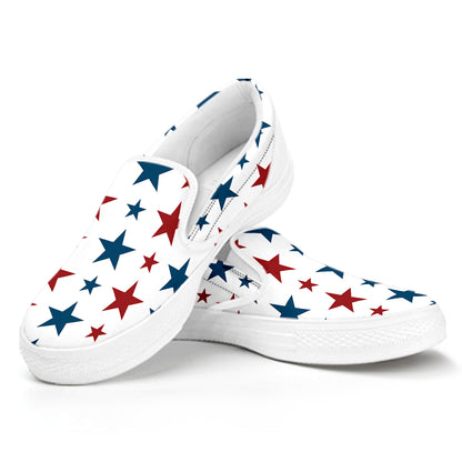 Red And Blue USA Star Pattern Print White Slip On Shoes