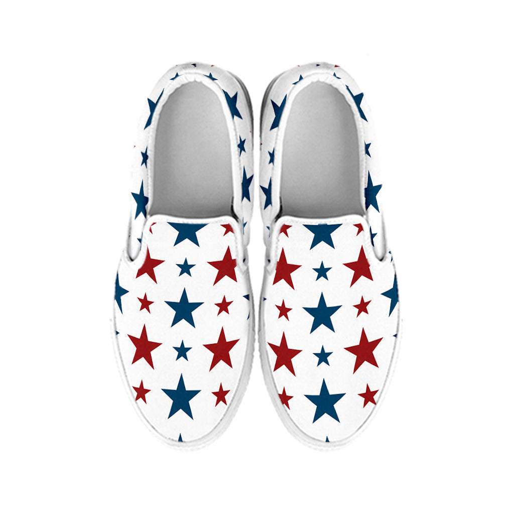 Red And Blue USA Star Pattern Print White Slip On Shoes