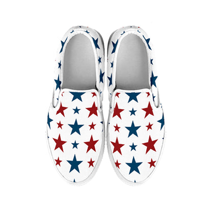 Red And Blue USA Star Pattern Print White Slip On Shoes
