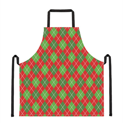 Red And Green Argyle Pattern Print Apron