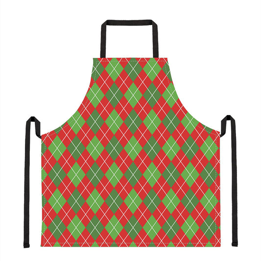 Red And Green Argyle Pattern Print Apron