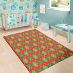 Red And Green Argyle Pattern Print Area Rug
