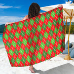 Red And Green Argyle Pattern Print Beach Sarong Wrap