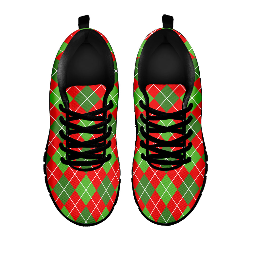 Red And Green Argyle Pattern Print Black Sneakers