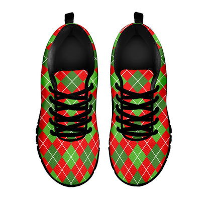 Red And Green Argyle Pattern Print Black Sneakers