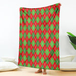 Red And Green Argyle Pattern Print Blanket