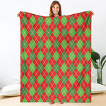 Red And Green Argyle Pattern Print Blanket