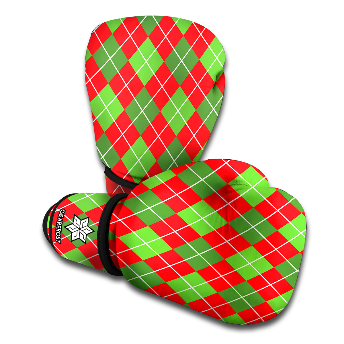 Red And Green Argyle Pattern Print Boxing Gloves