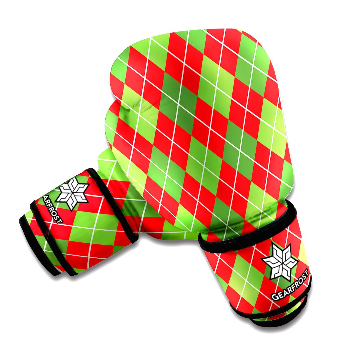 Red And Green Argyle Pattern Print Boxing Gloves
