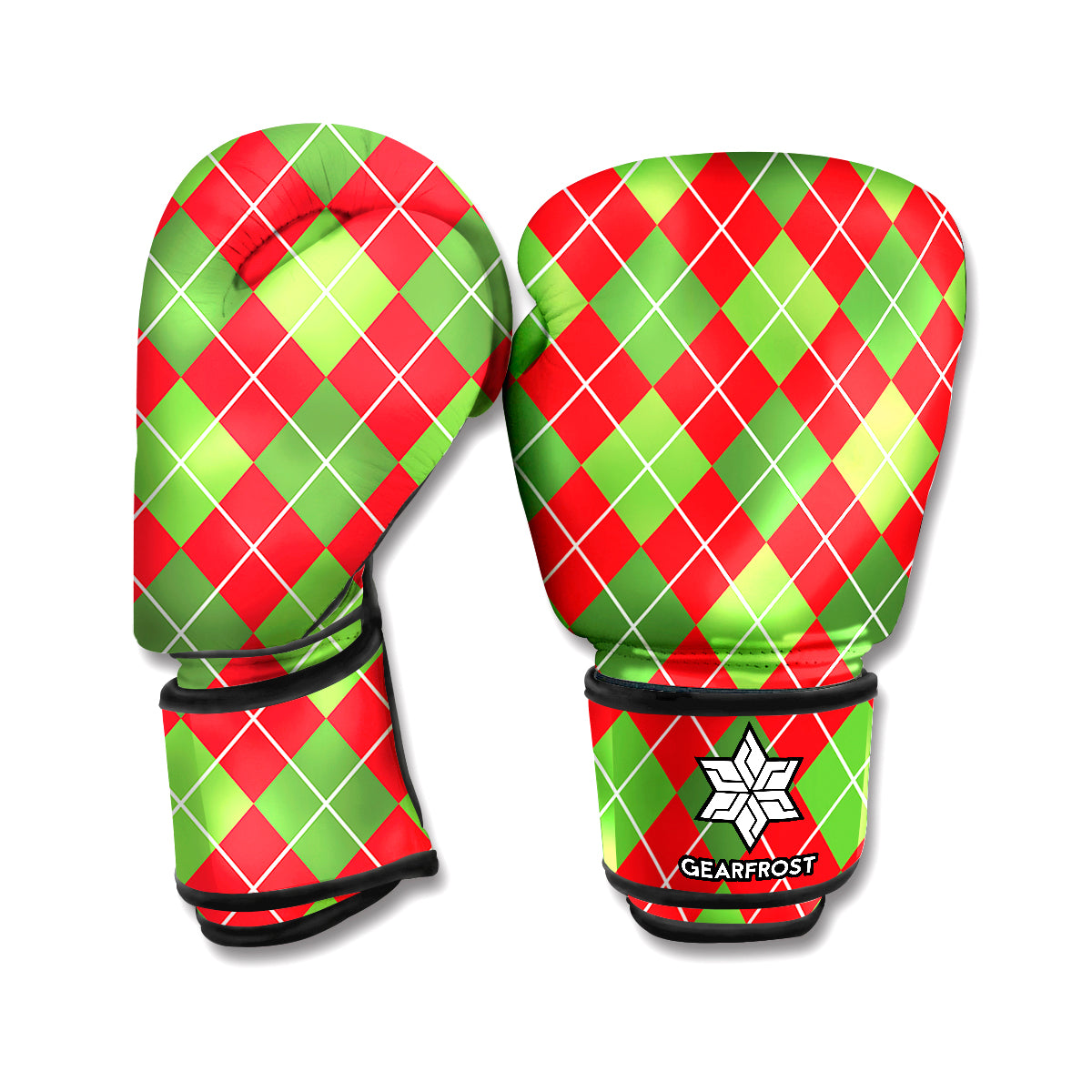 Red And Green Argyle Pattern Print Boxing Gloves