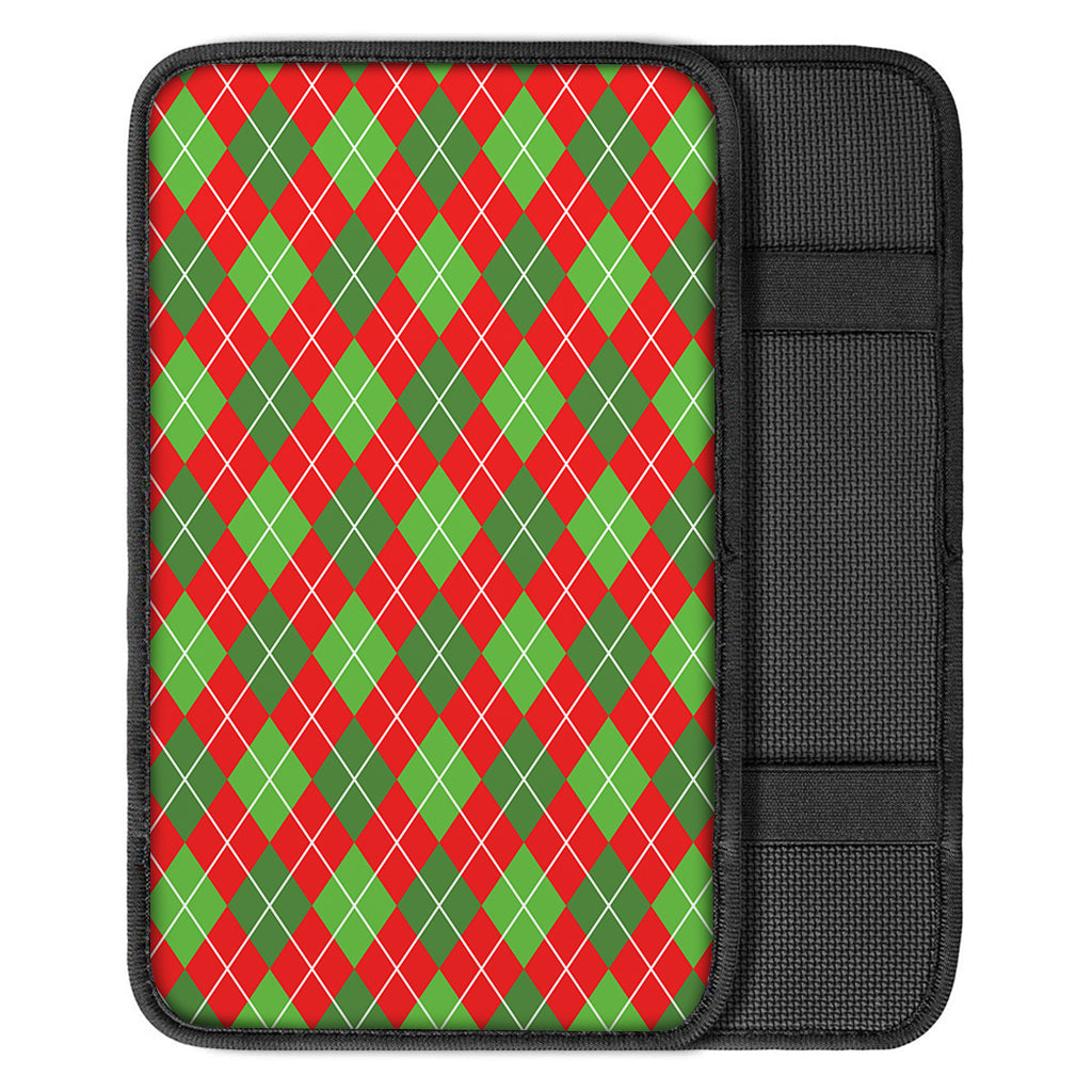 Red And Green Argyle Pattern Print Car Center Console Cover