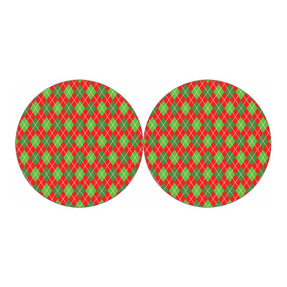 Red And Green Argyle Pattern Print Car Coasters