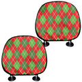 Red And Green Argyle Pattern Print Car Headrest Covers