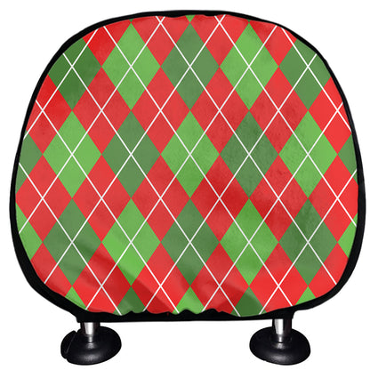 Red And Green Argyle Pattern Print Car Headrest Covers