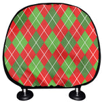 Red And Green Argyle Pattern Print Car Headrest Covers
