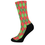 Red And Green Argyle Pattern Print Crew Socks