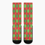 Red And Green Argyle Pattern Print Crew Socks