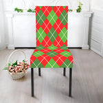 Red And Green Argyle Pattern Print Dining Chair Slipcover