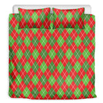 Red And Green Argyle Pattern Print Duvet Cover Bedding Set