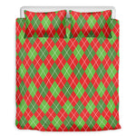 Red And Green Argyle Pattern Print Duvet Cover Bedding Set