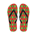 Red And Green Argyle Pattern Print Flip Flops