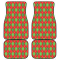 Red And Green Argyle Pattern Print Front and Back Car Floor Mats