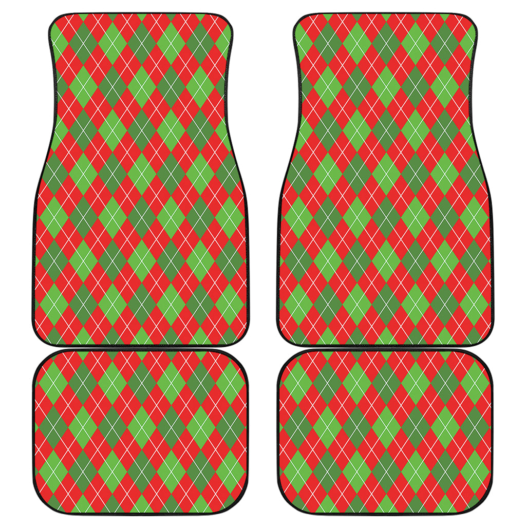 Red And Green Argyle Pattern Print Front and Back Car Floor Mats
