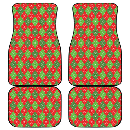 Red And Green Argyle Pattern Print Front and Back Car Floor Mats
