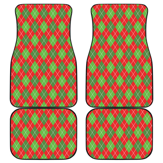 Red And Green Argyle Pattern Print Front and Back Car Floor Mats