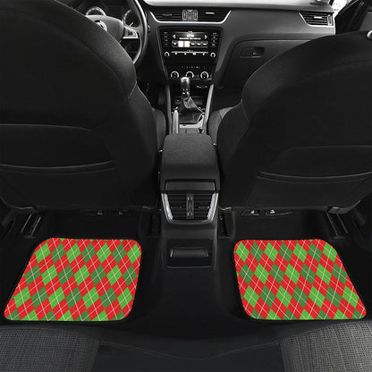 Red And Green Argyle Pattern Print Front and Back Car Floor Mats