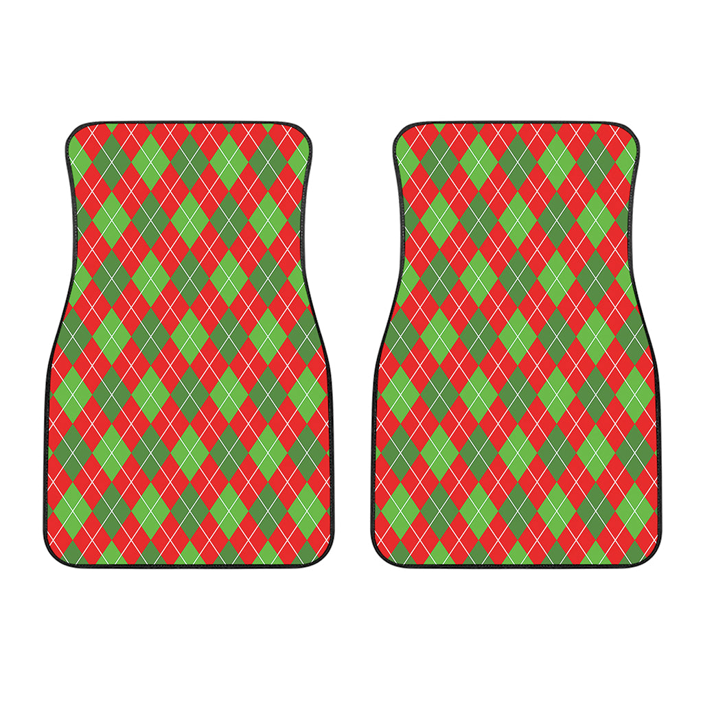 Red And Green Argyle Pattern Print Front Car Floor Mats