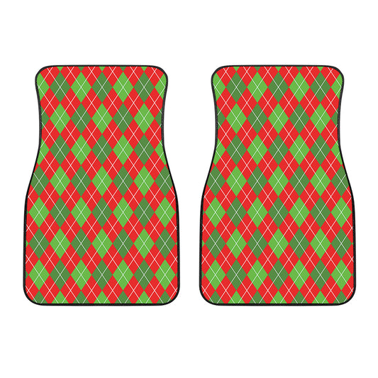 Red And Green Argyle Pattern Print Front Car Floor Mats