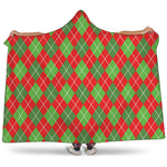 Red And Green Argyle Pattern Print Hooded Blanket