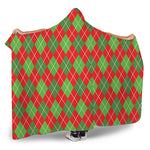 Red And Green Argyle Pattern Print Hooded Blanket