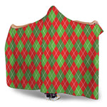 Red And Green Argyle Pattern Print Hooded Blanket