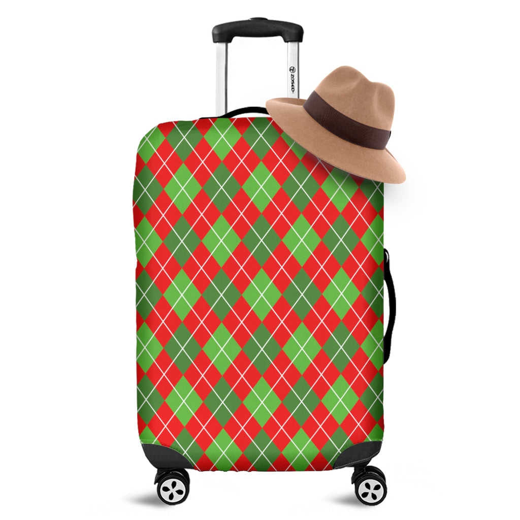 Red And Green Argyle Pattern Print Luggage Cover
