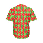 Red And Green Argyle Pattern Print Men's Baseball Jersey
