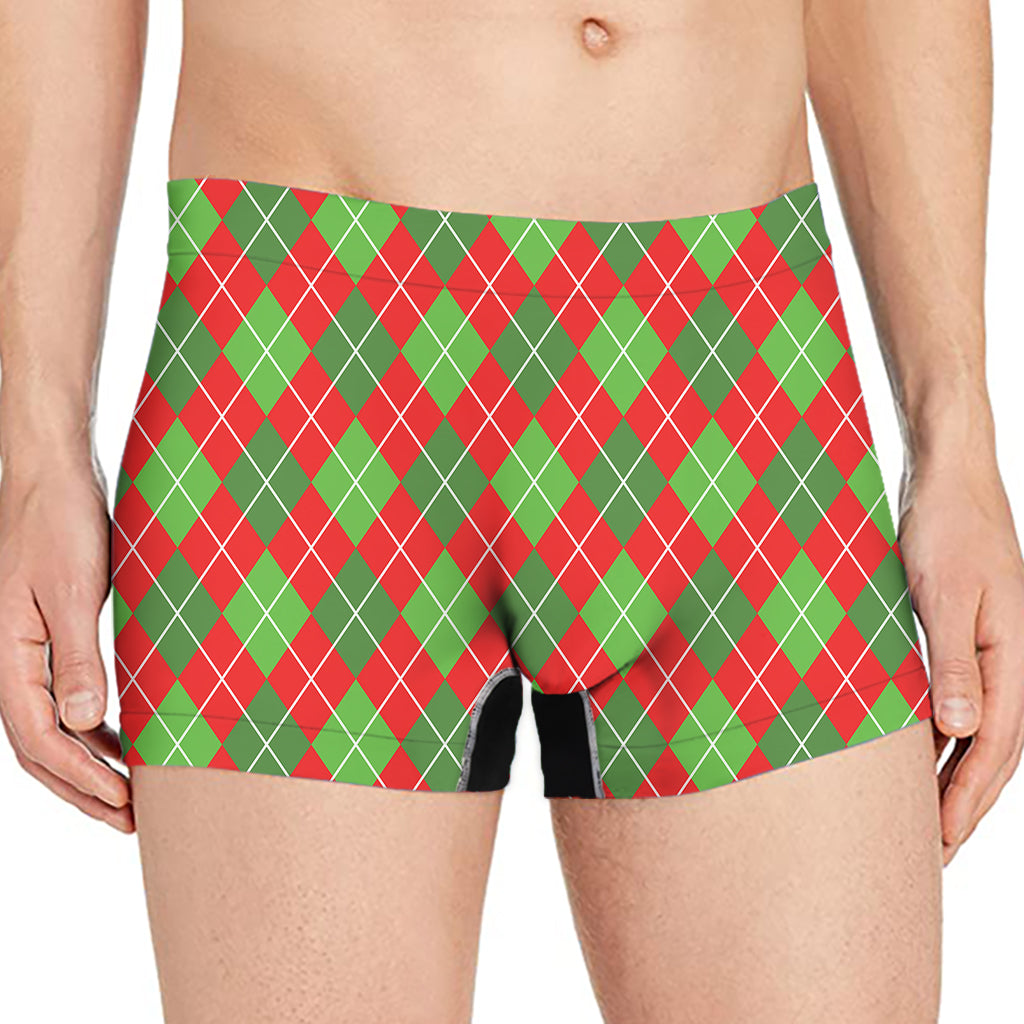 Red And Green Argyle Pattern Print Men's Boxer Briefs