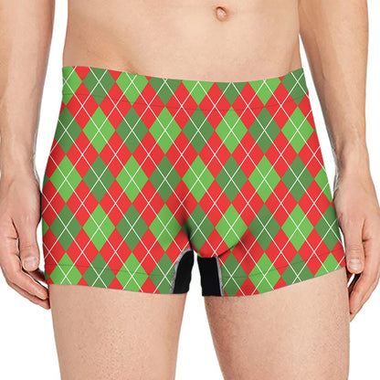 Red And Green Argyle Pattern Print Men's Boxer Briefs