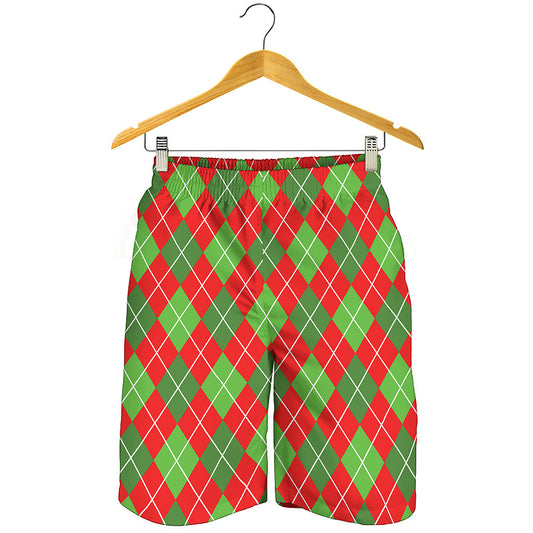 Red And Green Argyle Pattern Print Men's Shorts